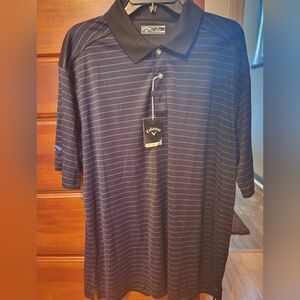 Callaway Navy Polo with Thin Light Blue Stripes